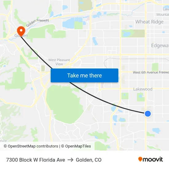 7300 Block W Florida Ave to Golden, CO map