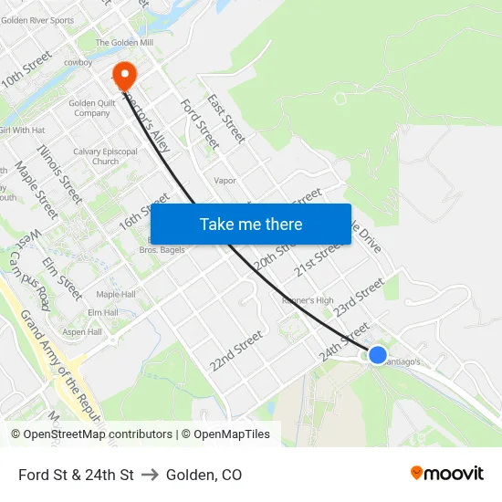 Ford St & 24th St to Golden, CO map