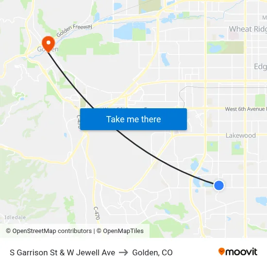 S Garrison St & W Jewell Ave to Golden, CO map