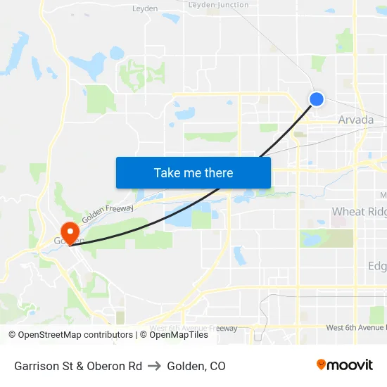 Garrison St & Oberon Rd to Golden, CO map