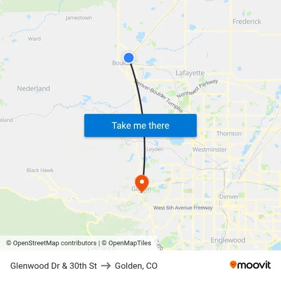 Glenwood Dr & 30th St to Golden, CO map
