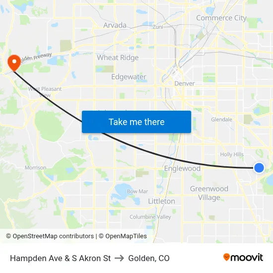 Hampden Ave & S Akron St to Golden, CO map