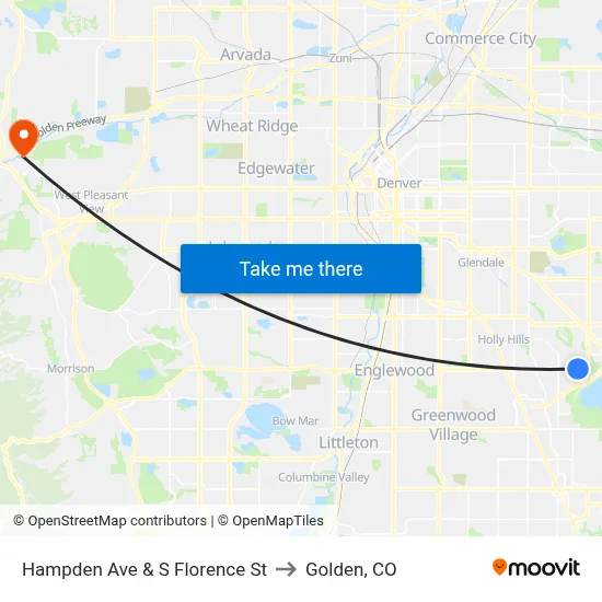 Hampden Ave & S Florence St to Golden, CO map
