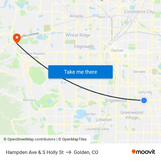 Hampden Ave & S Holly St to Golden, CO map