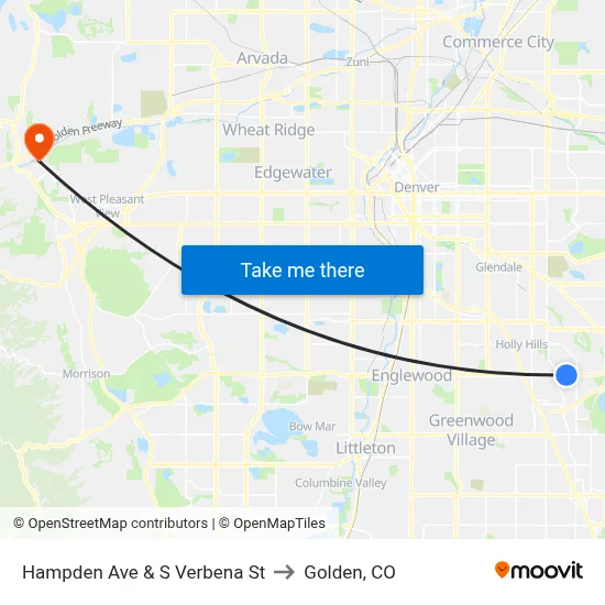 Hampden Ave & S Verbena St to Golden, CO map