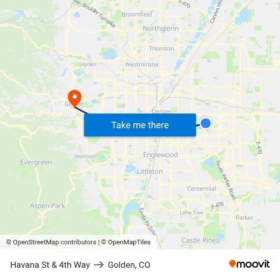 Havana St & 4th Way to Golden, CO map