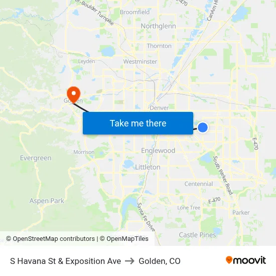 S Havana St & Exposition Ave to Golden, CO map