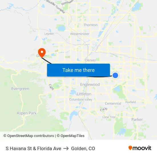 S Havana St & Florida Ave to Golden, CO map
