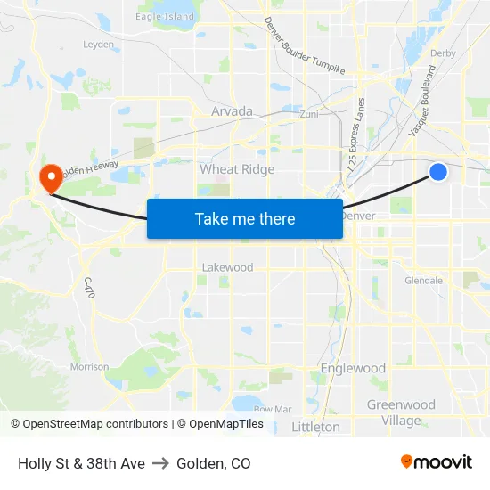Holly St & 38th Ave to Golden, CO map
