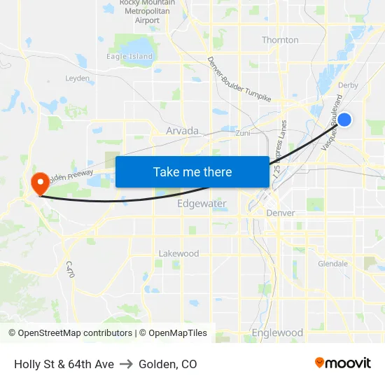 Holly St & 64th Ave to Golden, CO map