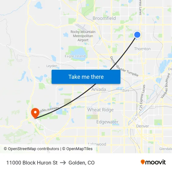 11000 Block Huron St to Golden, CO map