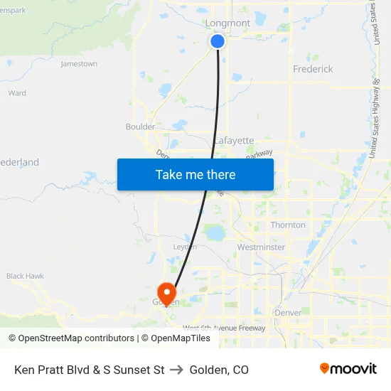 Ken Pratt Blvd & S Sunset St to Golden, CO map