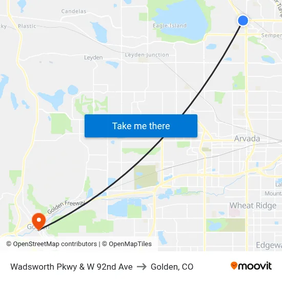 Wadsworth Pkwy & W 92nd Ave to Golden, CO map