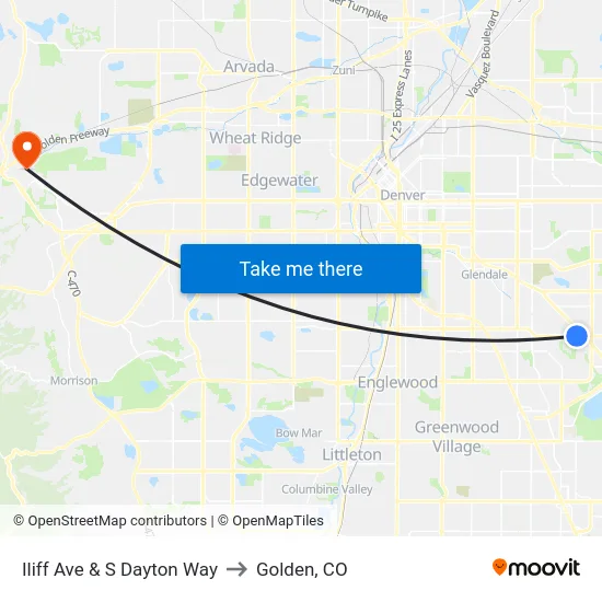 Iliff Ave & S Dayton Way to Golden, CO map