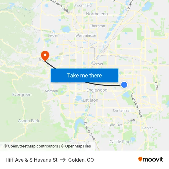 Iliff Ave & S Havana St to Golden, CO map