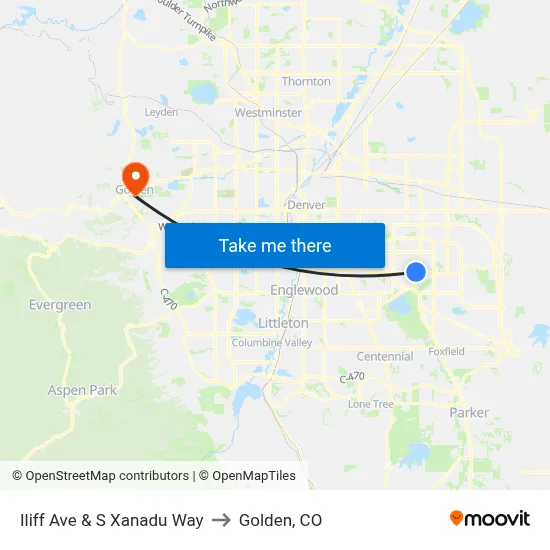 Iliff Ave & S Xanadu Way to Golden, CO map