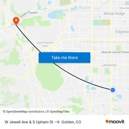 W Jewell Ave & S Upham St to Golden, CO map