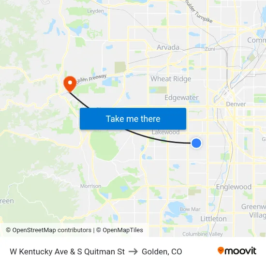 W Kentucky Ave & S Quitman St to Golden, CO map