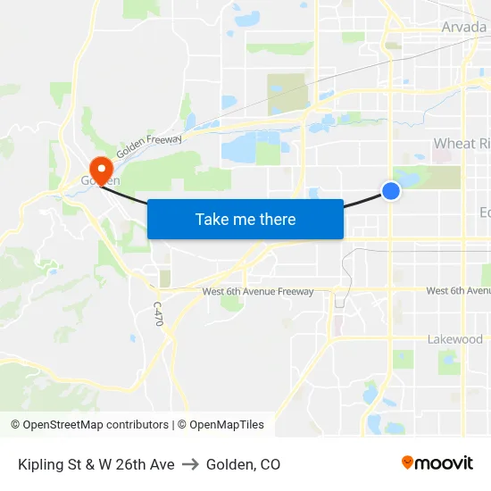 Kipling St & W 26th Ave to Golden, CO map