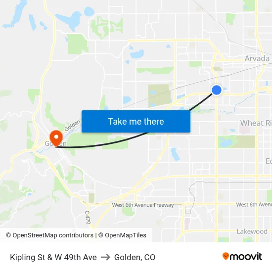 Kipling St & W 49th Ave to Golden, CO map