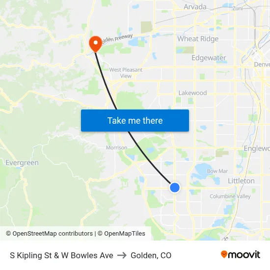 S Kipling St & W Bowles Ave to Golden, CO map