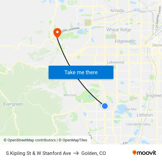 S Kipling St & W Stanford Ave to Golden, CO map