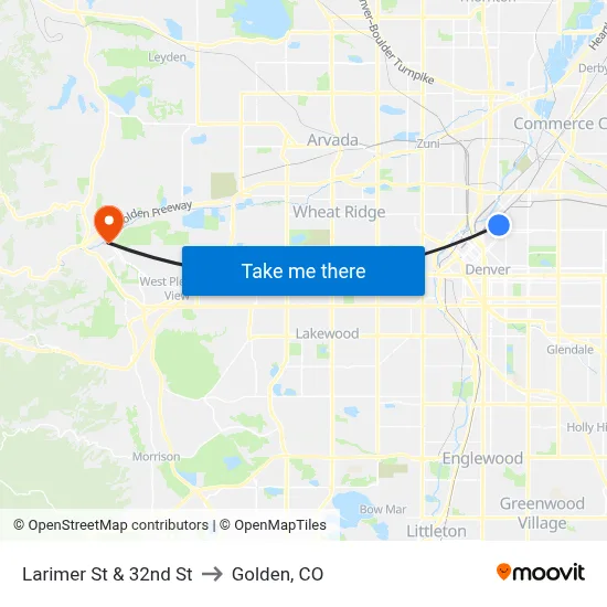 Larimer St & 32nd St to Golden, CO map