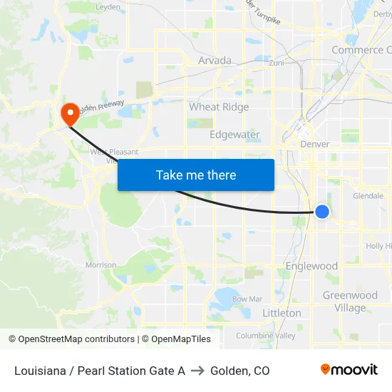 Louisiana / Pearl Station Gate A to Golden, CO map