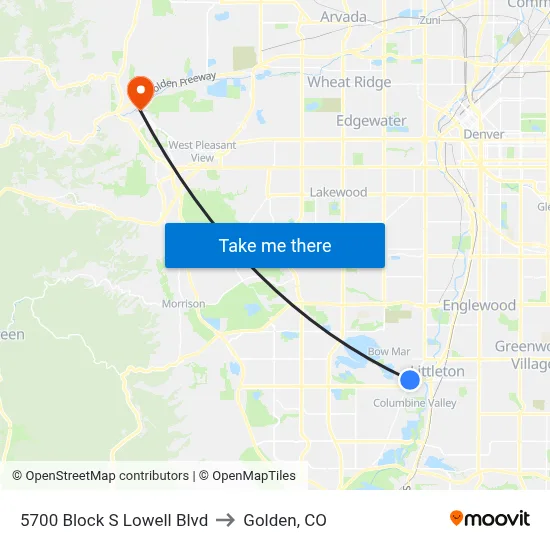 5700 Block S Lowell Blvd to Golden, CO map