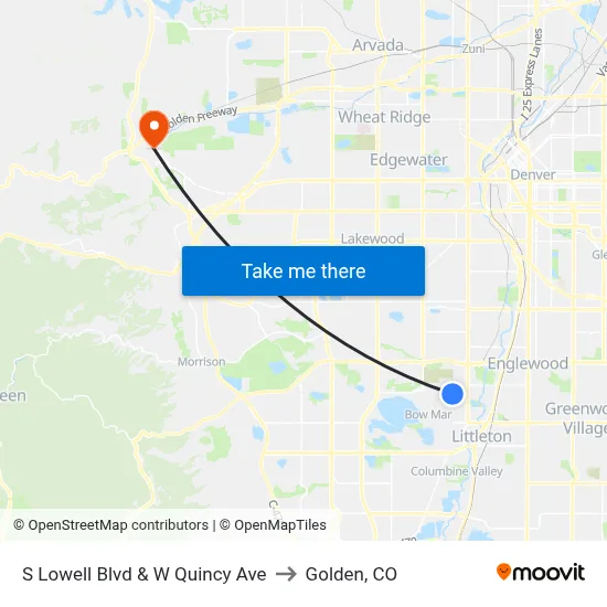 S Lowell Blvd & W Quincy Ave to Golden, CO map