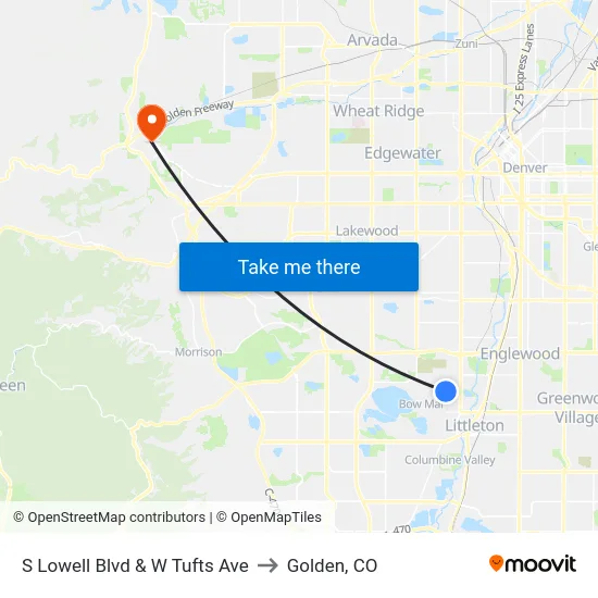 S Lowell Blvd & W Tufts Ave to Golden, CO map