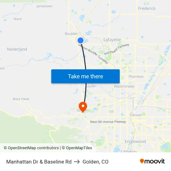 Manhattan Dr & Baseline Rd to Golden, CO map