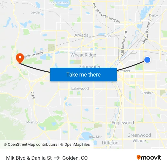 Mlk Blvd & Dahlia St to Golden, CO map