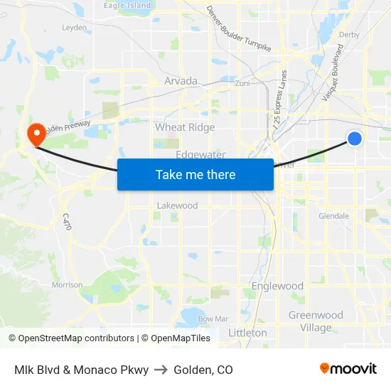 Mlk Blvd & Monaco Pkwy to Golden, CO map
