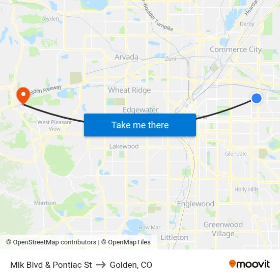 Mlk Blvd & Pontiac St to Golden, CO map
