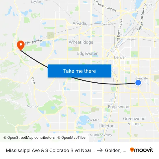 Mississippi Ave & S Colorado Blvd Nearside to Golden, CO map