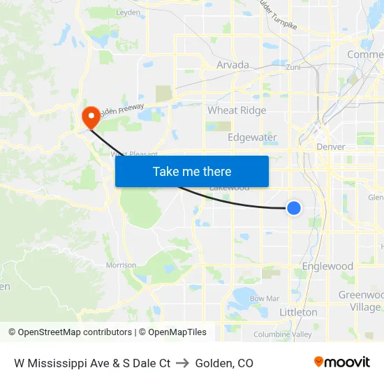 W Mississippi Ave & S Dale Ct to Golden, CO map