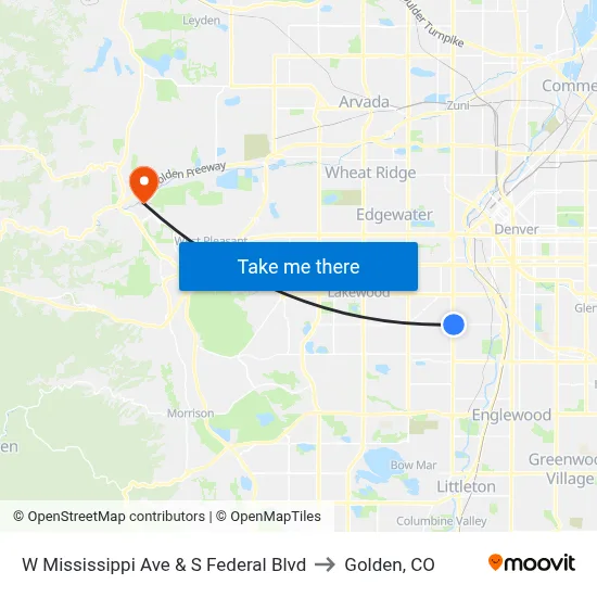 W Mississippi Ave & S Federal Blvd to Golden, CO map
