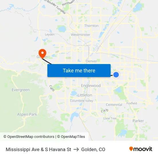 Mississippi Ave & S Havana St to Golden, CO map