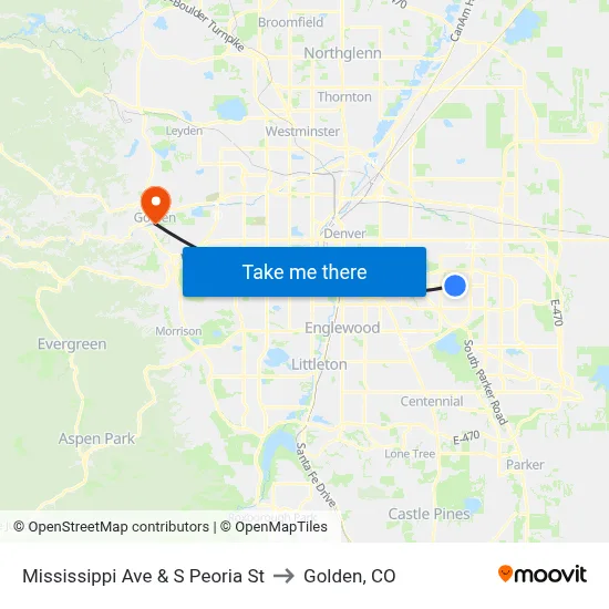 Mississippi Ave & S Peoria St to Golden, CO map