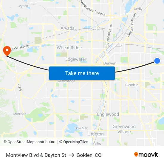 Montview Blvd & Dayton St to Golden, CO map