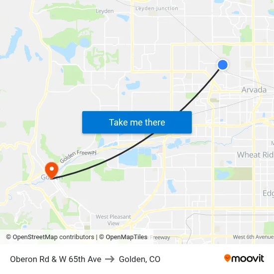 Oberon Rd & W 65th Ave to Golden, CO map