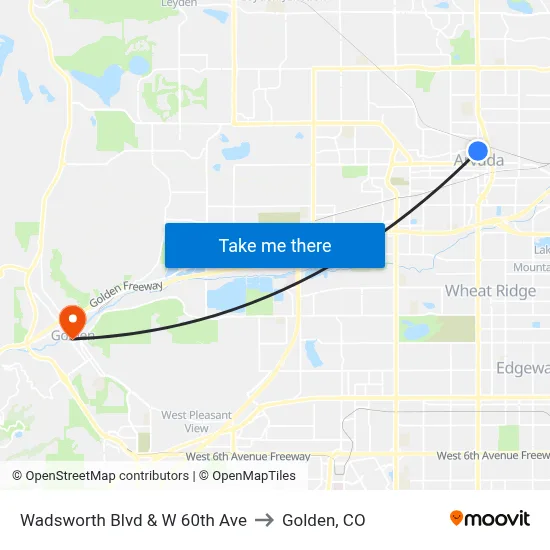 Wadsworth Blvd & W 60th Ave to Golden, CO map