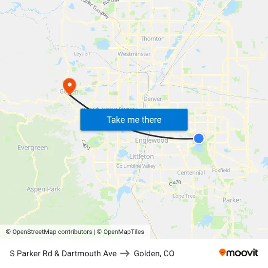 S Parker Rd & Dartmouth Ave to Golden, CO map