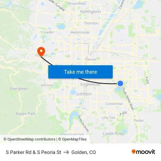 S Parker Rd & S Peoria St to Golden, CO map