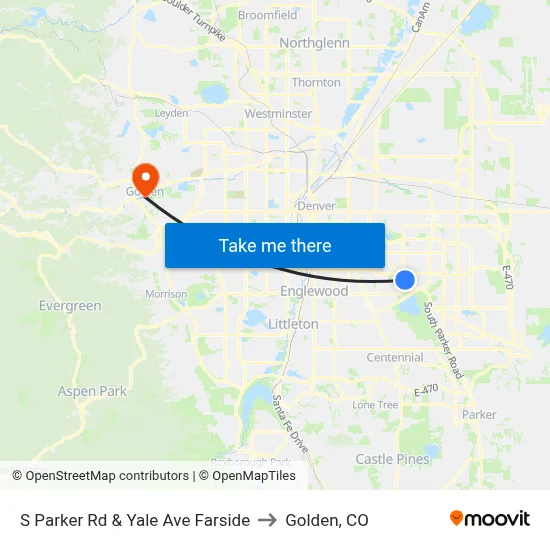 S Parker Rd & Yale Ave Farside to Golden, CO map