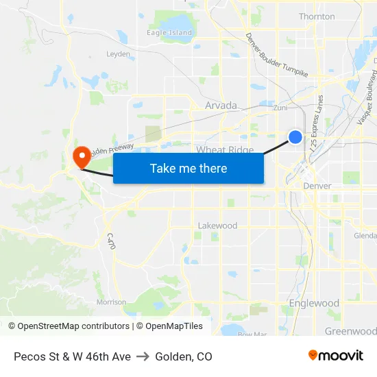 Pecos St & W 46th Ave to Golden, CO map