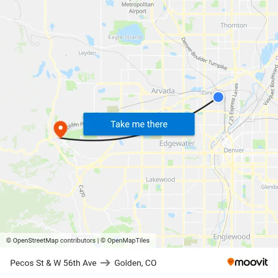 Pecos St & W 56th Ave to Golden, CO map