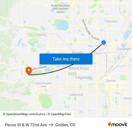 Pecos St & W 72nd Ave to Golden, CO map