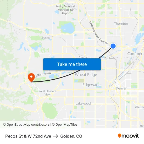 Pecos St & W 72nd Ave to Golden, CO map